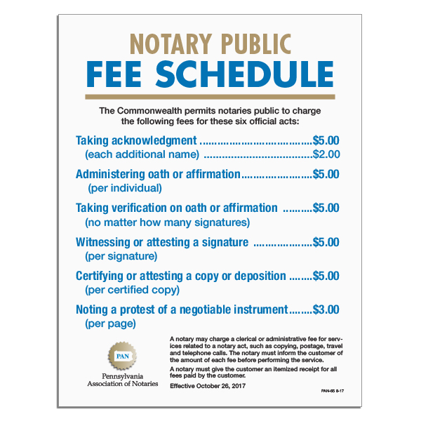 Notary Public Fee Sign [PAN-65] | PAN